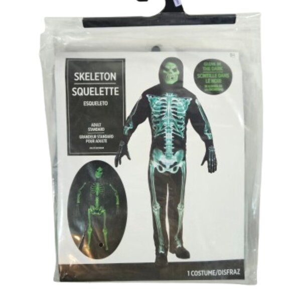 Skeleton Halloween Costume Men Adult Size Glows in the Dark NEW - Picture 1 of 8